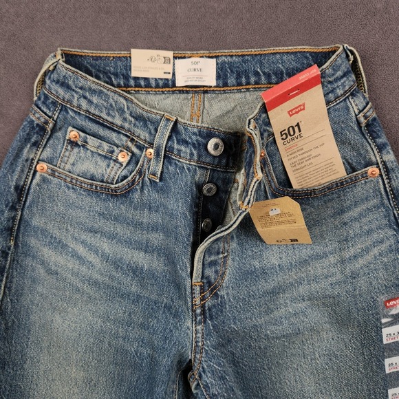 Levis 501 Curve Jeans Womens 25x30 Blue High Rise Straight Denim Embellished - Picture 4 of 12